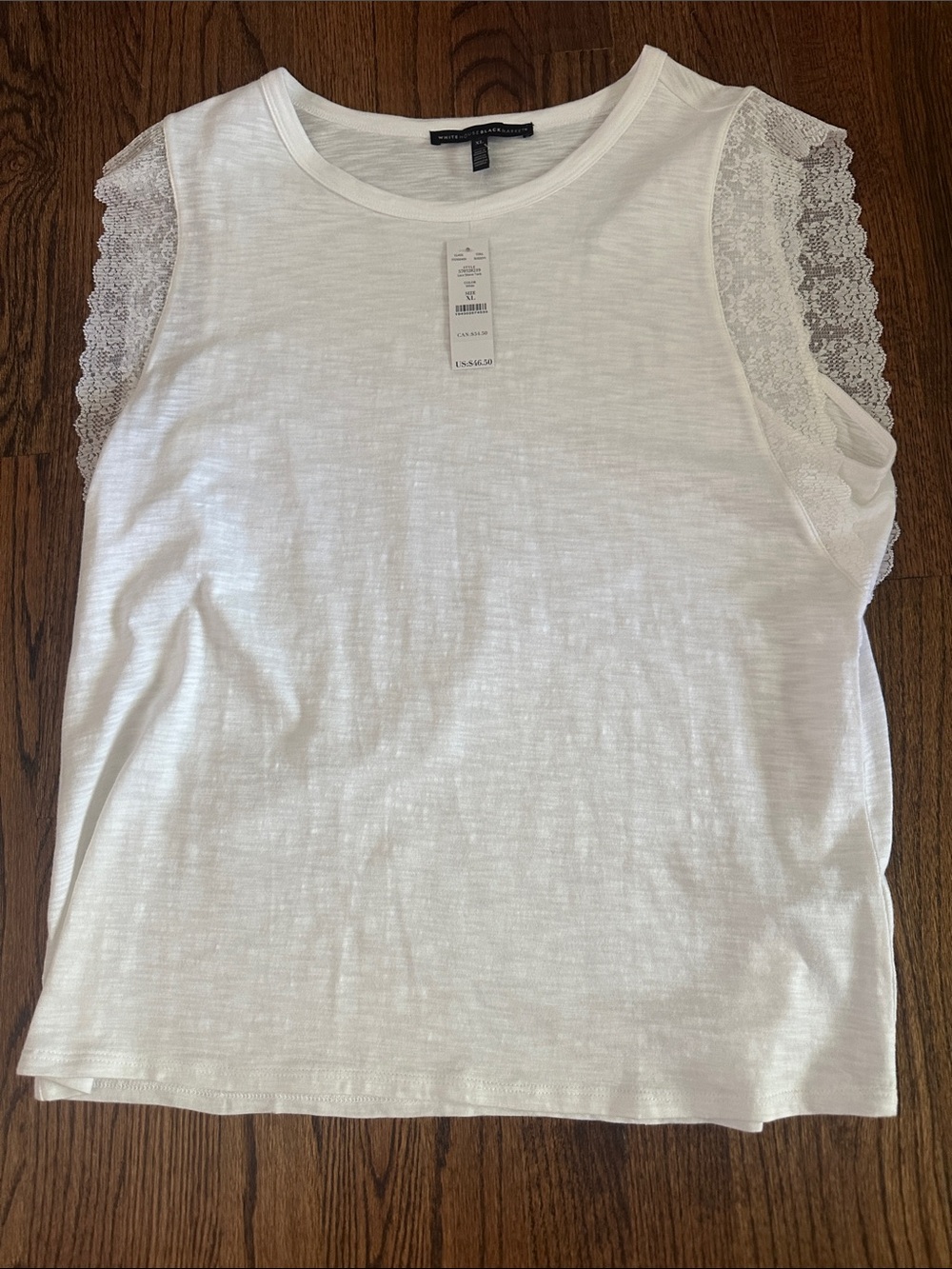 White House Black Market White Lace Sleeve Short Sleeve Tee